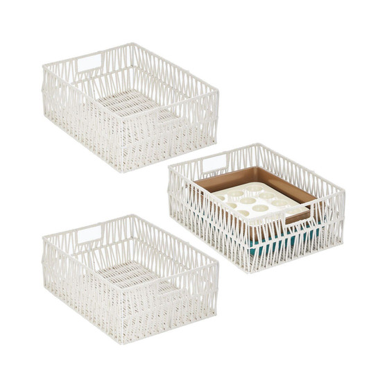 Metal Wire, Cotton Rope Large Decorative Kitchen Basket, 3 Pack - White
