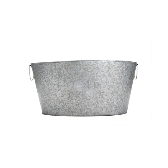 Large Round Galvanized Steel Beverage Tub with Handles