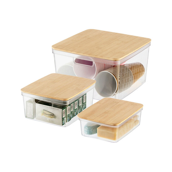 3 Piece Storage Bins with Bamboo Lids Set
