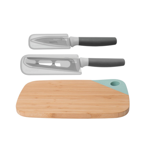 Leo Collection 3 Piece Knife and Cutting Board Set, Grey and Green