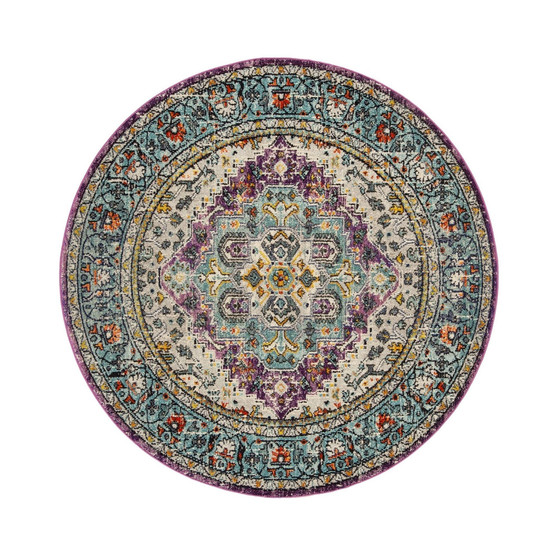 Monaco Violet and Light Blue 6'7" x 6'7" Round Area Rug