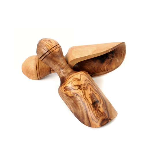 Olive Wood Bath Salt Scoops, Set of 2" - 5"