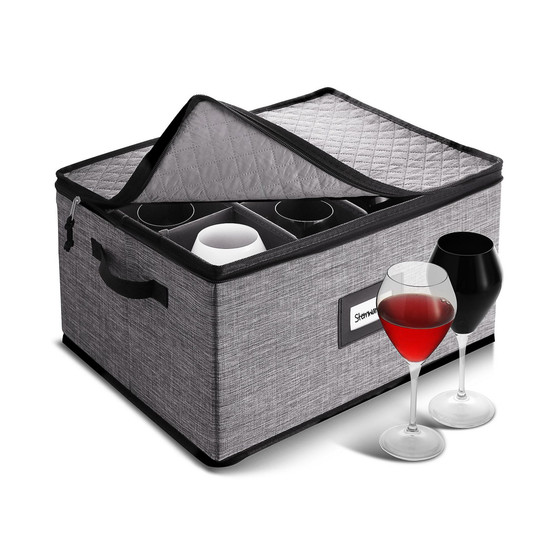 Hard Shell Stemware Storage Case for Wine Glasses - Holds 12 Glasses