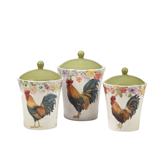 Floral Rooster Canister Set 3-Pc.