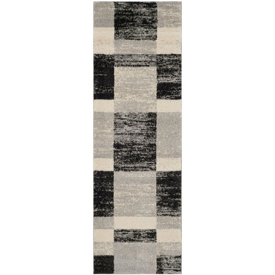 Retro Black and Light Grey 2'3" x 11' Runner Area Rug