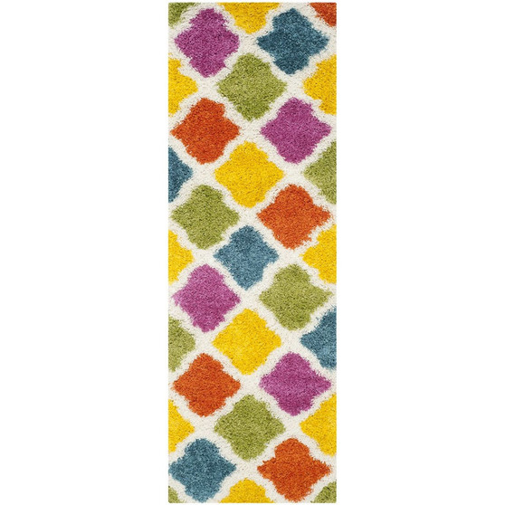 Shag Kids Ivory and Multi 2'3" x 9' Runner Area Rug