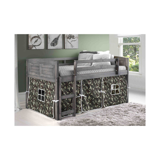 Twin Low Loft Bed with Camo Tent
