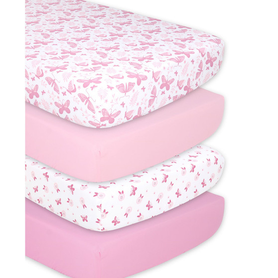 Butterfly 4 Pack Crib Fitted Sheet Set