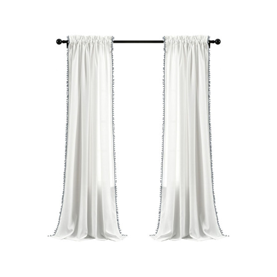 Pom Pom Trim Curtain Panel, 95" x 50"