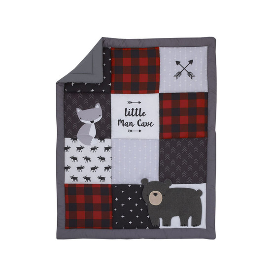 Little Man Cave Bear, Fox, Moose, Buffalo Check and Arrows Rustic Nursery Crib Bedding Set, 3 Piece