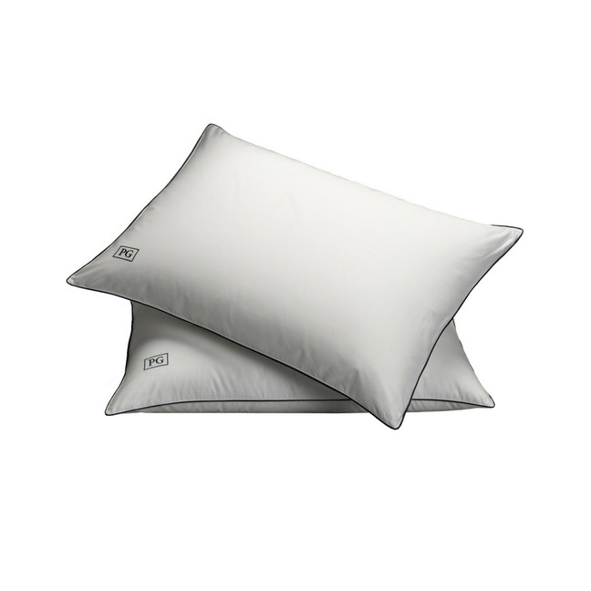 White Goose Down Firm Density Stomach Sleeper Pillow with 100% Certified RDS Down, and Removable Pillow Protector - Set of 2, Full/Queen