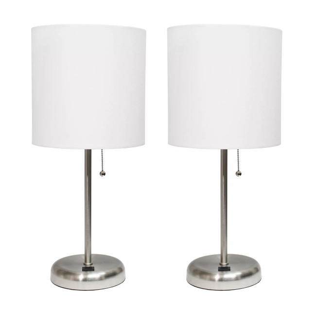 Stick Lamp with USB Charging Port and Fabric Shade 2 Pack Set