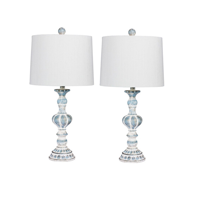 Distressed Sculpted Candlestick Resin Table Lamps, Set of 2