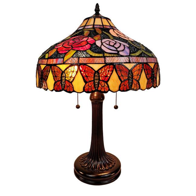 Tiffany Style Roses and Butterflies Table Lamp