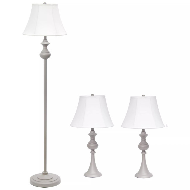 Elegant Designs Traditionally Crafted 3 Pack Lamp Set 2 Table Lamps, 1 Floor Lamp Shades