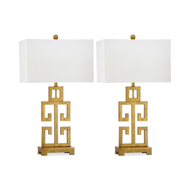 Set of 2 Greek Key Gold-Tone Table Lamps