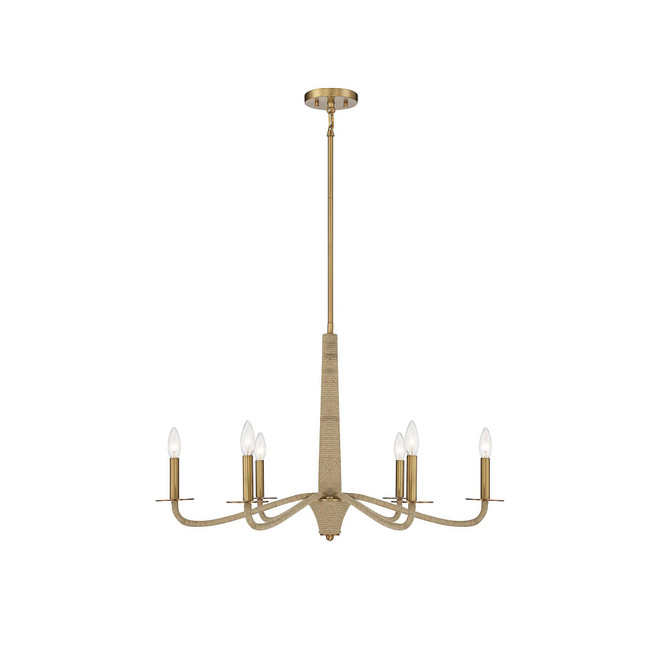 Cannon 6-Light Chandelier in Warm Brass and Rope