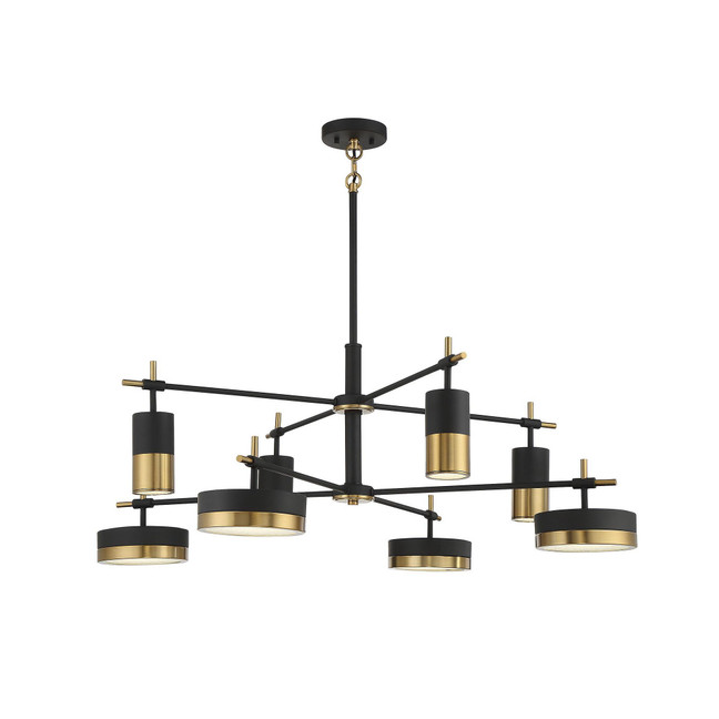 Ashor 8-Light LED Chandelier in Matte Black with Warm Brass Accents