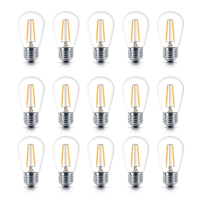 15 Pack Bulbs - S14 Bulb, E26 Base, 2 Watt, 3000K Neutral White Hue