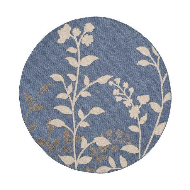 Courtyard Blue and Beige 5'3" x 5'3" Sisal Weave Round Outdoor Area Rug