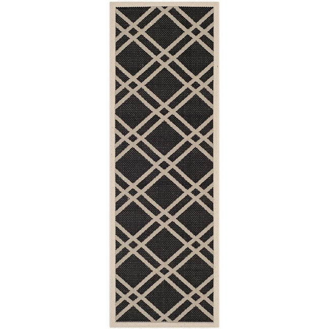 Courtyard Black and Beige 2'3" x 6'7" Sisal Weave Runner Outdoor Area Rug