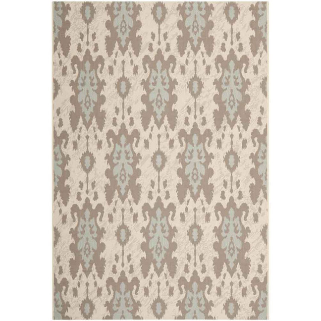 Courtyard Beige Dark Beige and Aqua Weft 6'7" x 9'6" Sisal Weave Outdoor Area Rug