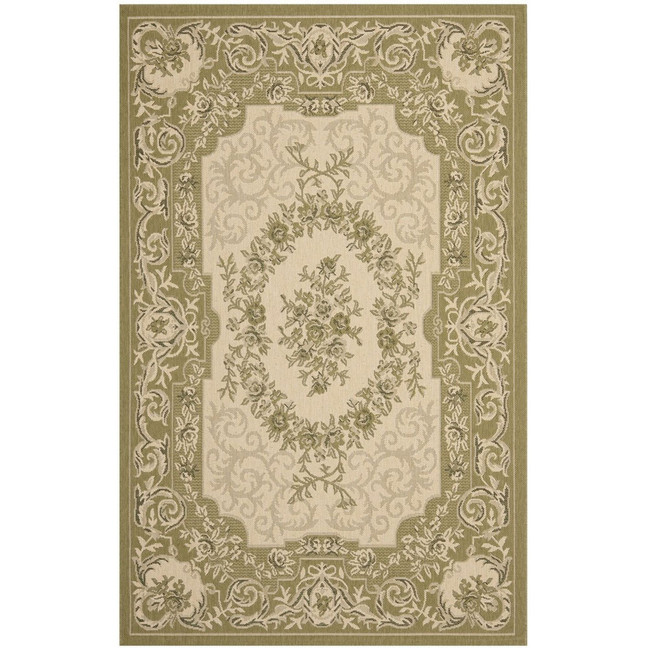 Courtyard Cream and Green 6'7" x 9'6" Sisal Weave Outdoor Area Rug