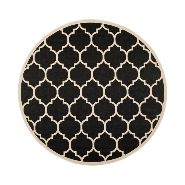 Courtyard Black and Beige 5'3" x 5'3" Sisal Weave Round Outdoor Area Rug
