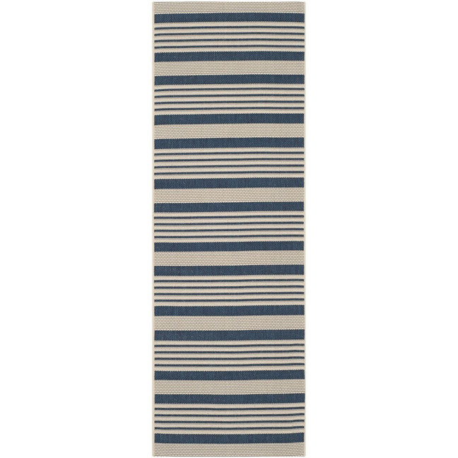 Courtyard Navy and Beige 2'3" x 12' Sisal Weave Runner Outdoor Area Rug