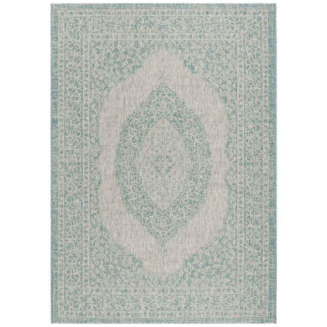 Courtyard Light Gray and Aqua 4' x 5'7" Sisal Weave Outdoor Area Rug