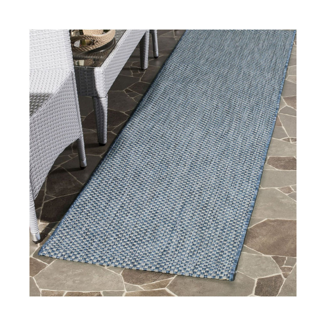 Courtyard Navy and Grey 2'3" x 12' Sisal Weave Runner Outdoor Area Rug