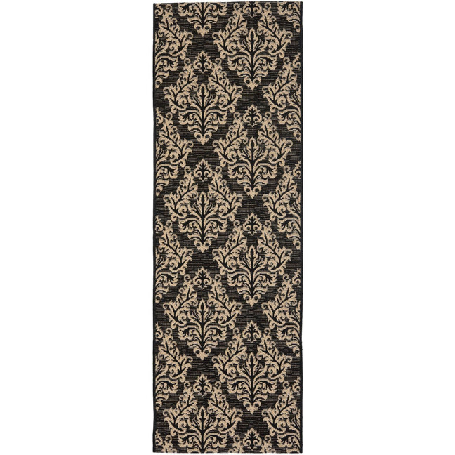 Courtyard Black and Creme 2'3" x 6'7" Runner Outdoor Area Rug