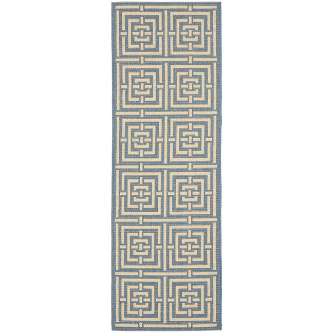 Courtyard Blue and Bone 2'3" x 6'7" Runner Outdoor Area Rug