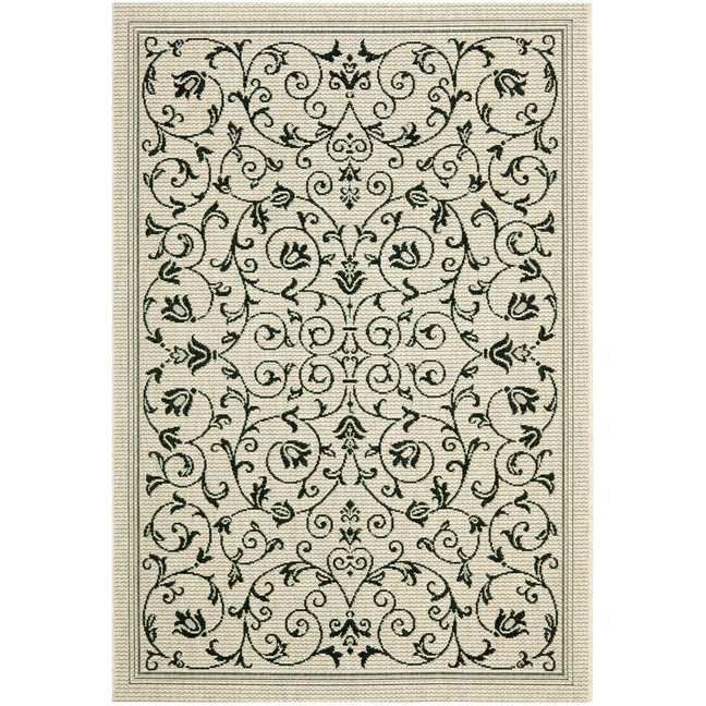 Courtyard Sand and Black 9' x 12' Outdoor Area Rug