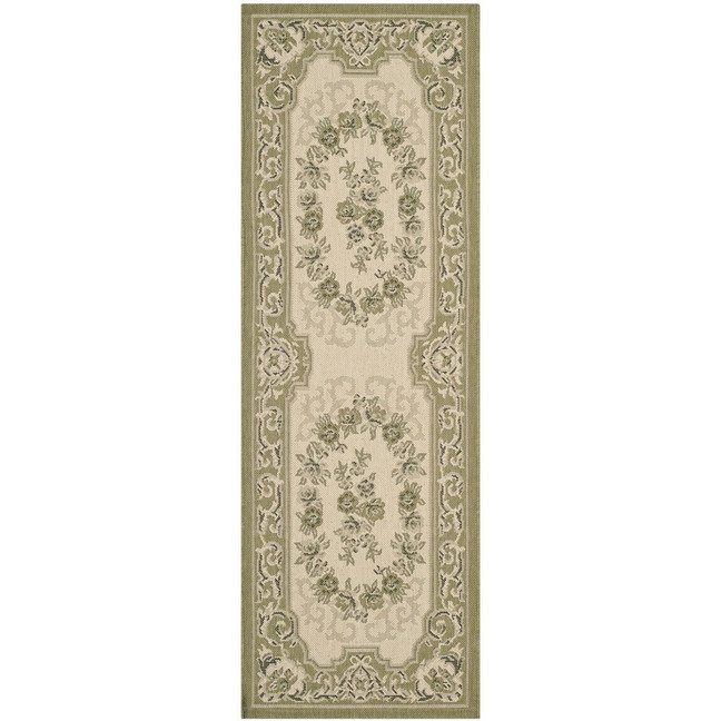 Courtyard Cream and Green 2'3" x 6'7" Sisal Weave Runner Outdoor Area Rug