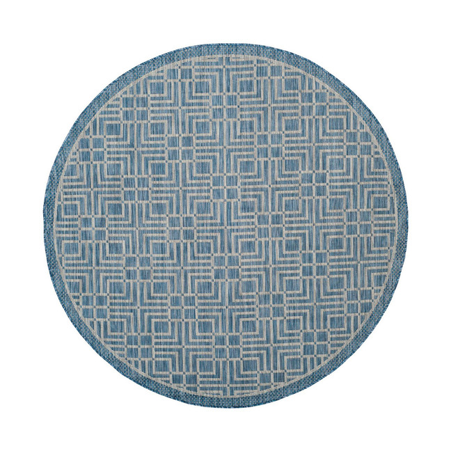 Courtyard Navy and Gray 6'7" x 6'7" Round Outdoor Area Rug