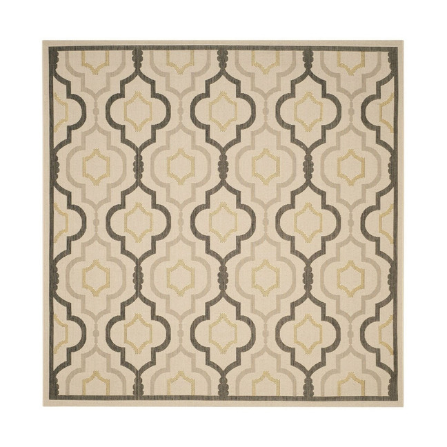 Courtyard Beige and Black 7'10" x 7'10" Square Outdoor Area Rug