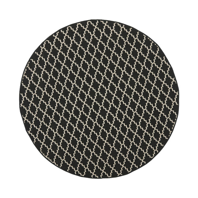 Courtyard Black and Beige 7'10" x 7'10" Round Outdoor Area Rug
