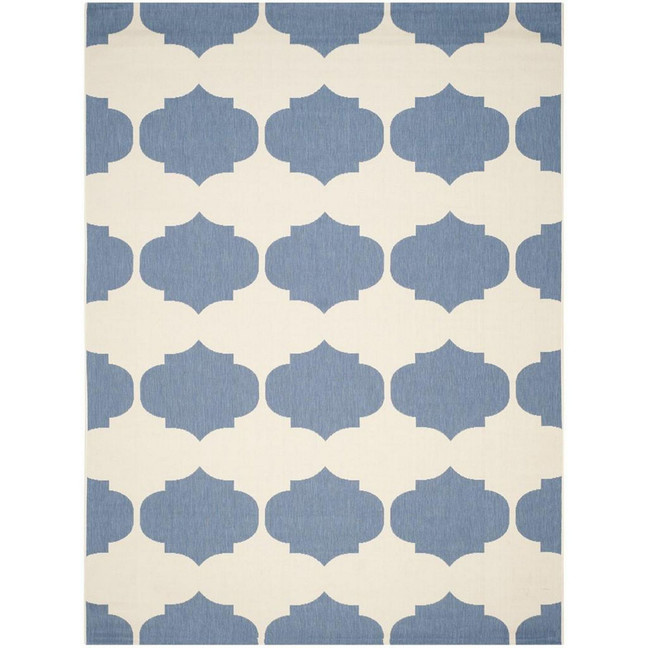 Courtyard Beige and Blue 8' x 11' Outdoor Area Rug