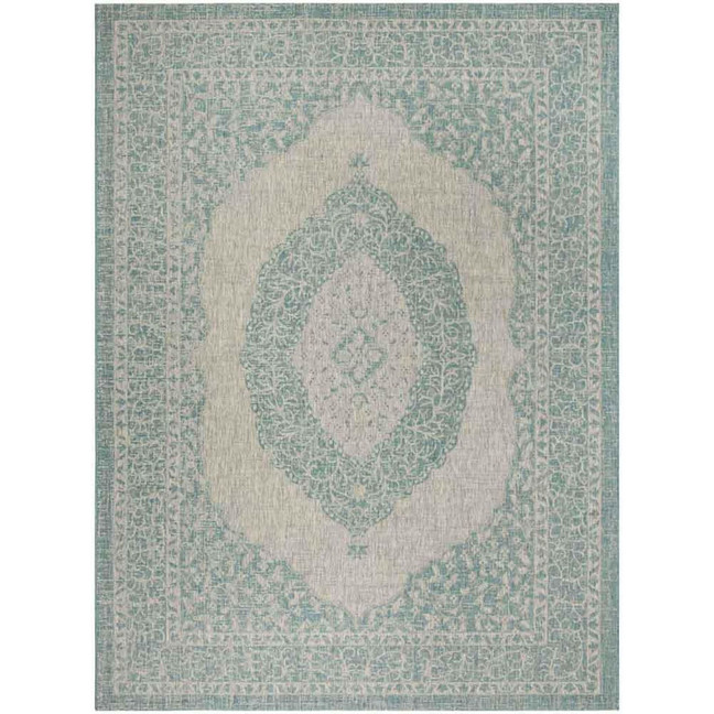Courtyard Light Gray and Aqua 9' x 12' Sisal Weave Outdoor Area Rug