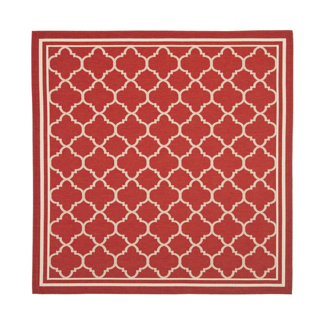 Courtyard Red and Bone 4' x 4' Square Outdoor Area Rug