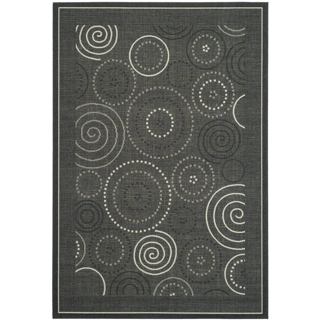 Courtyard Black and Sand 6'7" x 6'7" Round Outdoor Area Rug