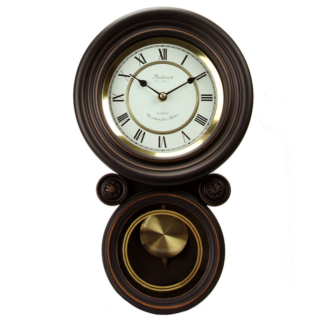 Clock Collection Contemporary Round Wall Clock with Pendulum