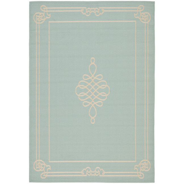 Courtyard Aqua and Cream 2'7" x 8'2" Runner Outdoor Area Rug