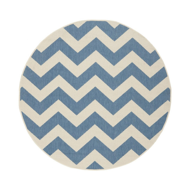 Courtyard Blue and Beige 4' x 4' Sisal Weave Round Outdoor Area Rug