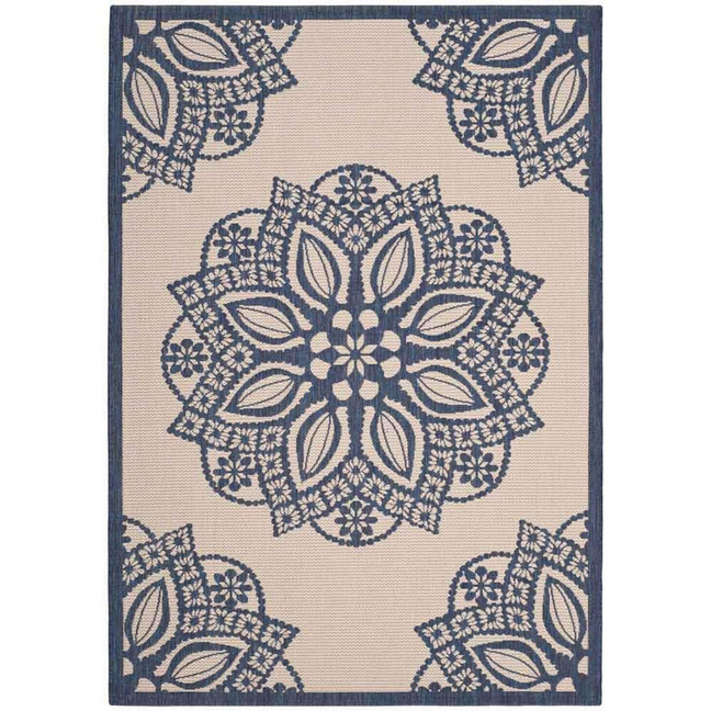 Courtyard Beige and Navy 2'4" x 12' Sisal Weave Runner Outdoor Area Rug