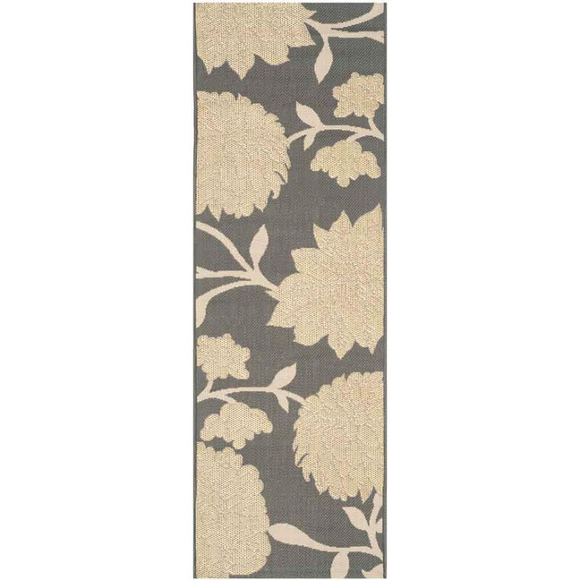 Courtyard Anthracite and Beige 2'3" x 6'7" Sisal Weave Runner Outdoor Area Rug