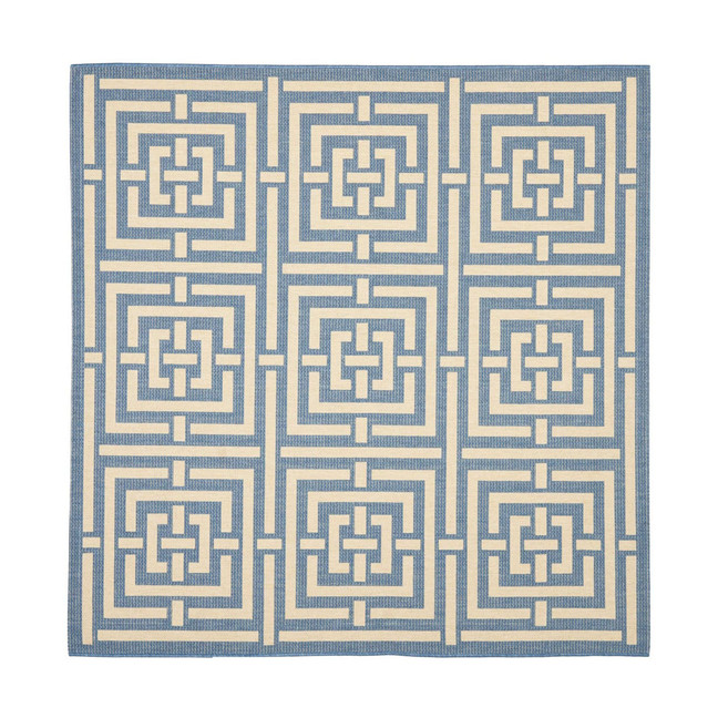 Courtyard Blue and Bone 6'7" x 6'7" Square Outdoor Area Rug