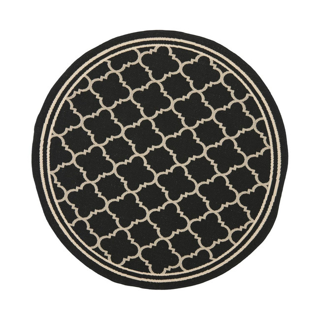 Courtyard Black and Beige 5'3" x 5'3" Round Outdoor Area Rug