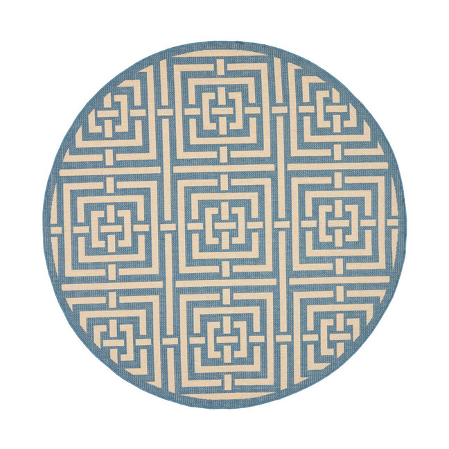 Courtyard Blue and Bone 5'3" x 5'3" Round Outdoor Area Rug